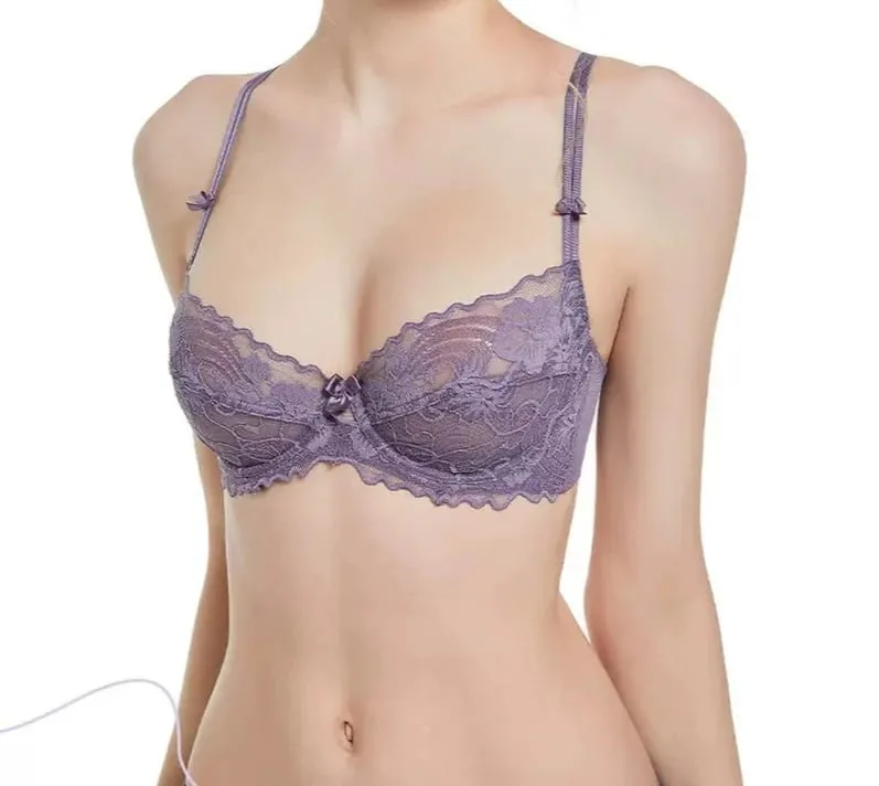 Ladies Delicate Purple Lace Push Up Underwear Set Victorian Style Soft Underwire Anti-sagging Ultra Thin Bralette Set