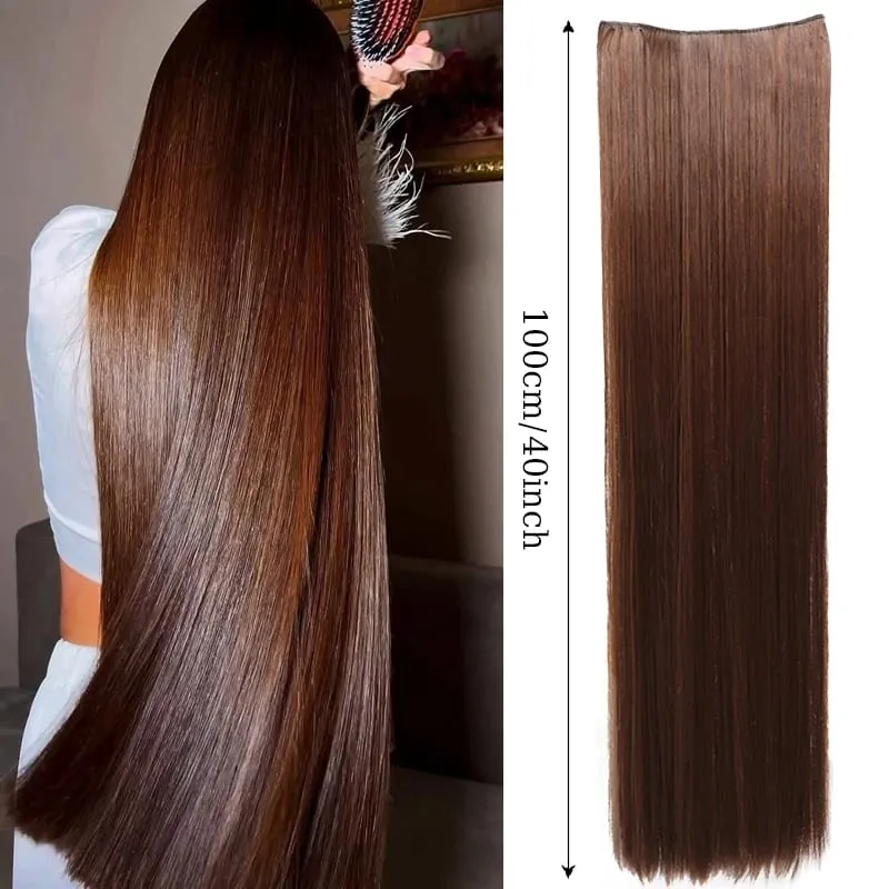 40inch Super Long Hair Extensions Wig Straight 5Clips in Hair Extensions Synthetic Hairpiece Fake Hair for Women Daily Party Use