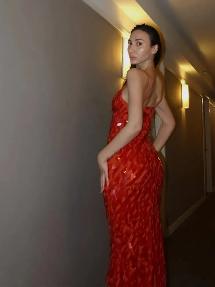 Women Sequin Sling Maxi Dress V-neck Solid Backless High Waist Sleeveless Dresses 2025 Fashion New Summer Lady Party Robes — image 4