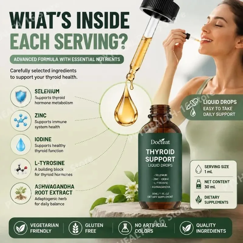 Thyroid Support Liquid Drops with Selenium Zinc Iodine L-Tyrosine & Ashwagandha for Thyroid Health and Daily Support Vegan 30ml — image 4