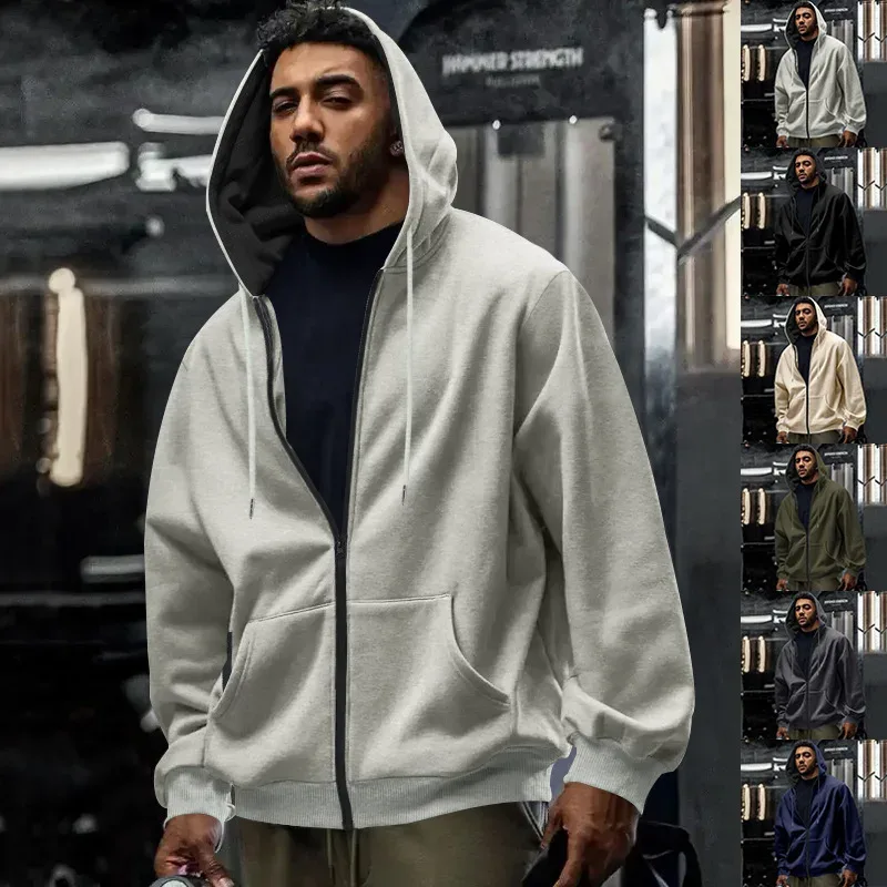 New 2026 Men's Autumn Casual Solid Long Sleeve Zipper Hooded Sweatshirt Coat Male Fashion Outdoors Sportswear Hoodies Jackets