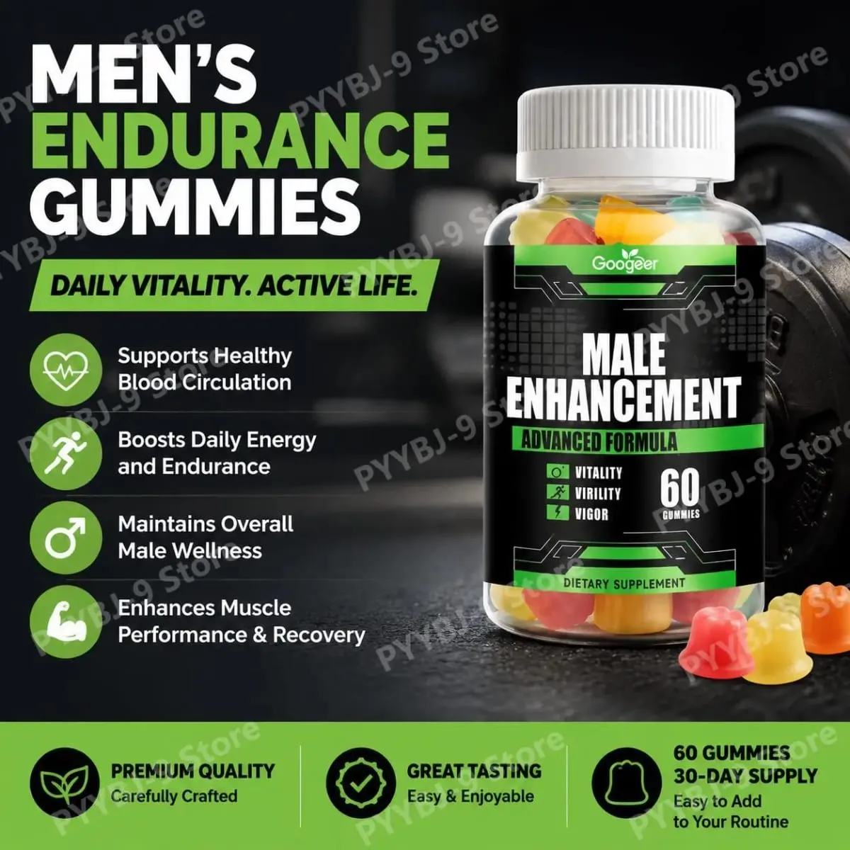 Googeer Men's Endurance Gummies Energy and Vitality Support Blood Flow & Post Training Muscle Recovery Support 60 Count — image 2