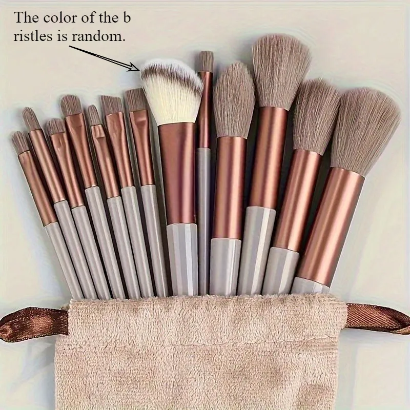 13PCS Vegan Makeup Brush Set-Rose Gold Luxury Brushes with Hybrid Fiber Bristles&Gift Pouch Cruelty-Free Kit for Beginners/Pros