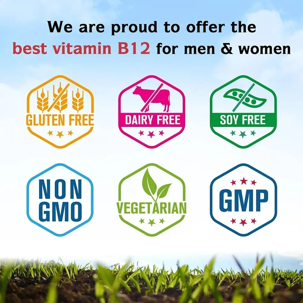 Vitamin B12 5000 Mcg - Supports Heart Health Nervous System Promotes Metabolism Increases Energy Levels Relieves Fatigue