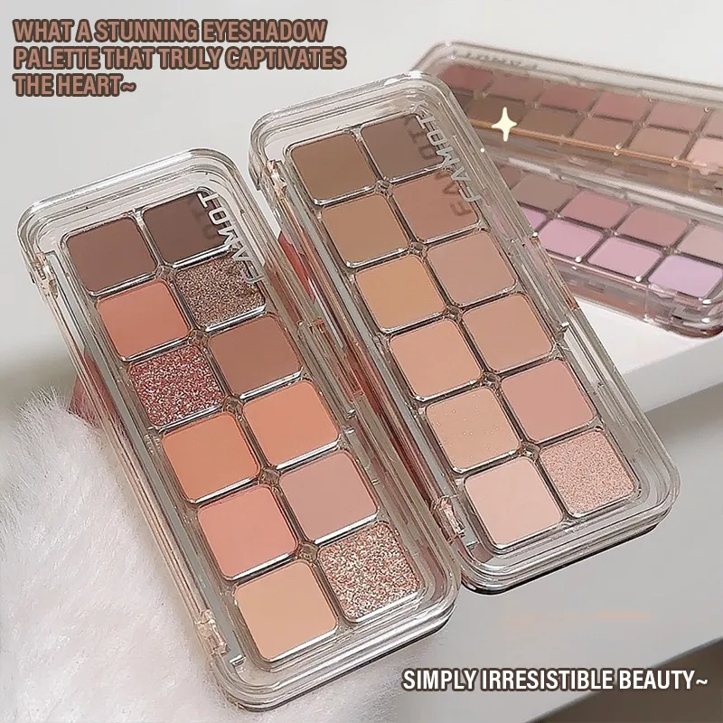 12-Color Low Saturation Matte Eyeshadow Palette Tea Apricot Earth Tones Long Lasting Pearlescent Matte Eye Makeup for Daily Use
