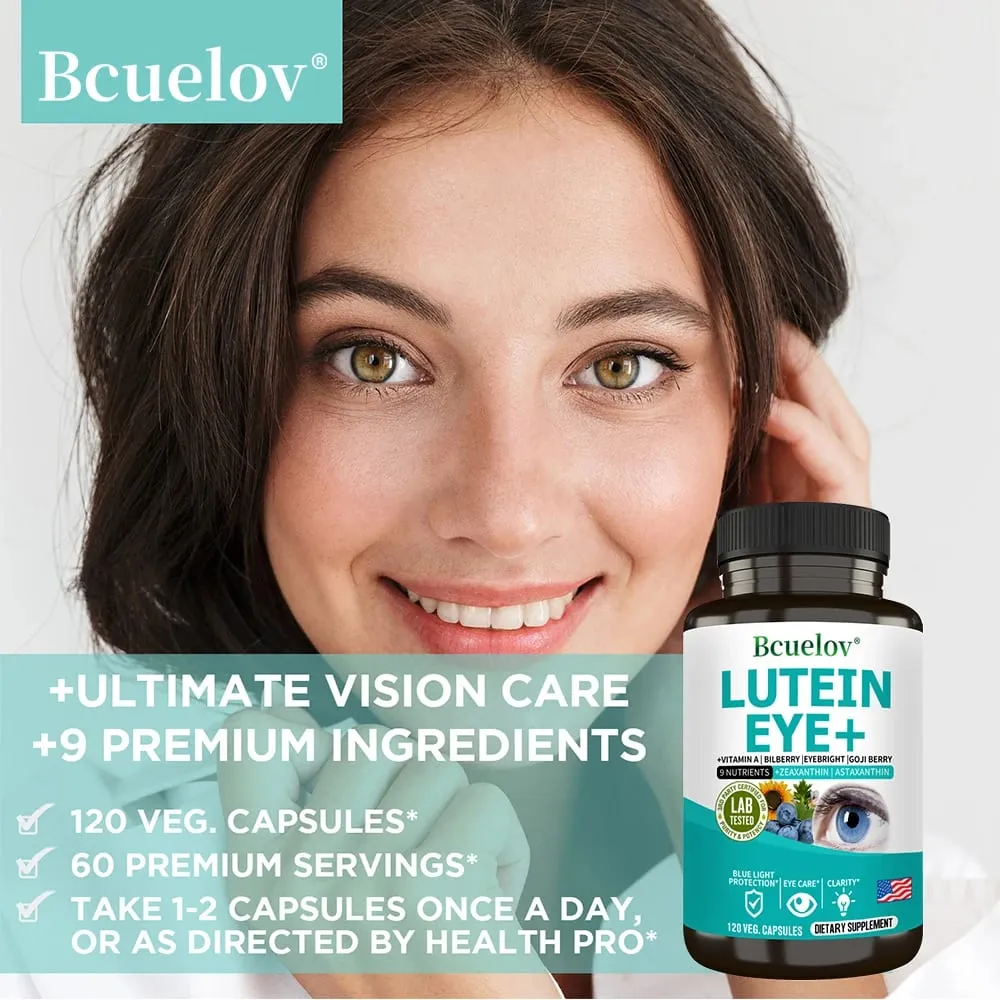 Lutein Supplement Containing Vitamin A Zeaxanthin Astaxanthin and Bilberry Extract To Support Vision Health and Eye Health