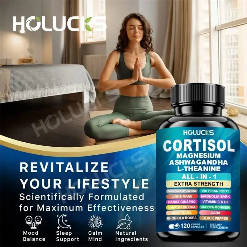 Natural Cortisol Supplement Support Enhances Cognitive Function Memory Reduces Nighttime Awakening & Morning Anxiety Vegan