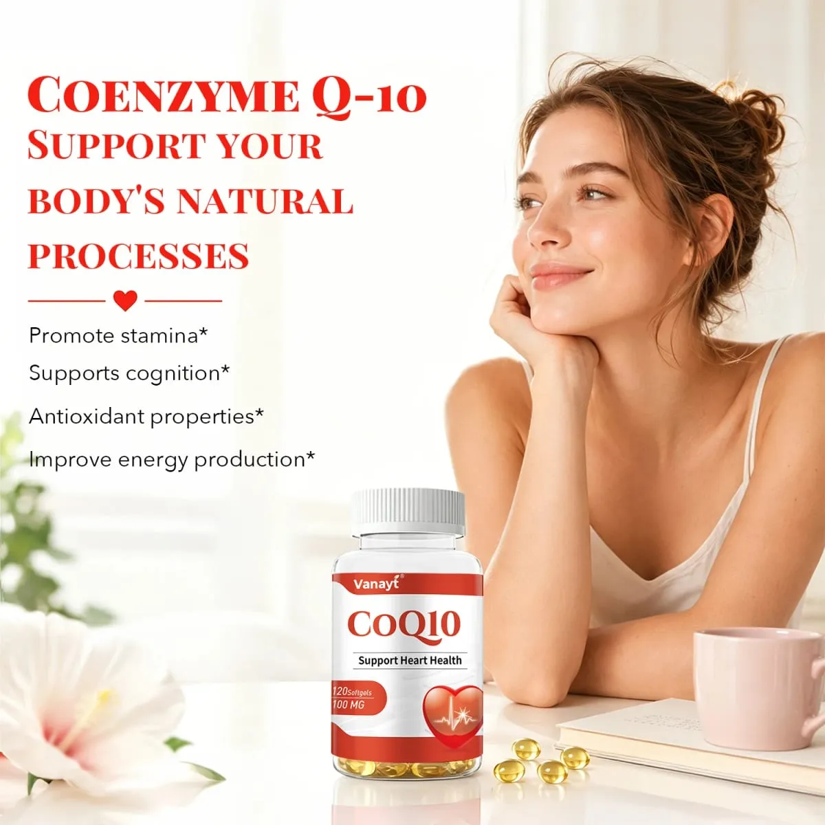 120pcs Coenzyme Q10 100mg Capsules Support Heart Cardiovascular Health Boost Energy Antioxidant Supplement