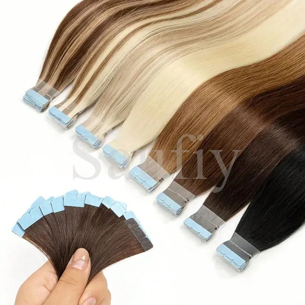 12-20inches Balayge Blonde Mini Tape in Human Hair Extensions Double Side Invisible Seamless Tape Ins Hair 10pcs/Pack Natural Straight Black Blonde Balayge Brown Mini Tape In Hair Extensions