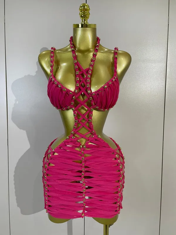 Sexy Black Halter Neck Perspective Hollow Mini Dresses 2026 Women Summer Backless Nightclub Party Evening Club Performance Dress