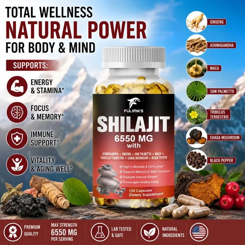 Shilajit 6550MG Capsules with Ashwagandha & Ginseng Supports Energy Stamina Immunity Brain Function & Healthy Aging — image 6