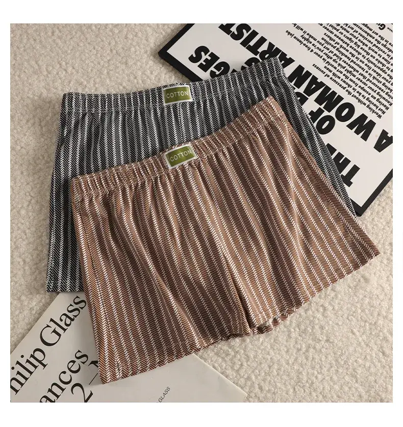 Herrenhöschen, gestreift, locker, atmungsaktiv, Heim-Boxershorts, Unterhose, Übergröße, weich und bequem, Baumwolle, Boxershorts, Sport, kurzer Abschnitt — image 11