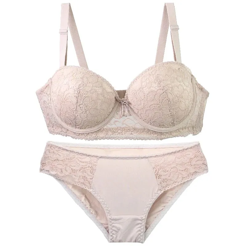 2025 New Floral Knitted Underwire Bra For Women Adjustable Straps Lace BC Cup Underwear Push Up Minimizer Padded Lingerie