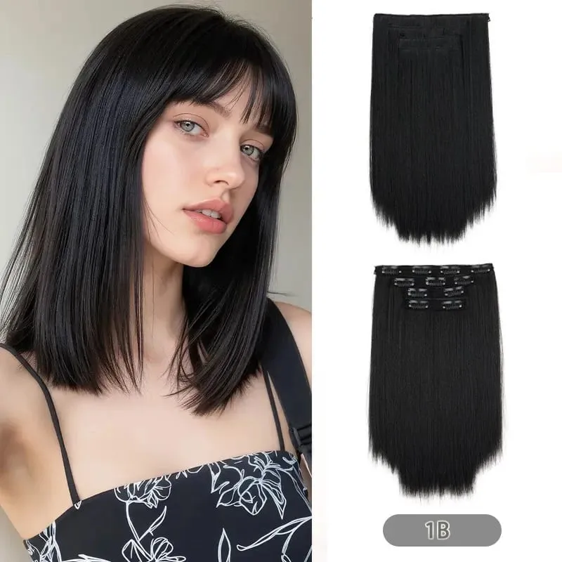 35CM Synthetic 4pcs/set Clips in Hair Extensions Short Straight Hairstyle Blonde Black Hairpieces Heat Resistant False Hair