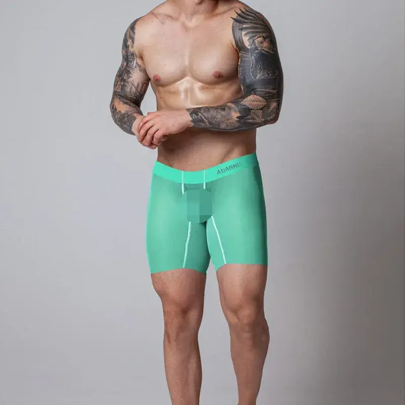 0,01 mm Ultratunna Herrunderkläder Långa boxershorts Cooling Ice Silk Transparent Gym Fitness kalsonger Seamless Mesh Slips — image 12