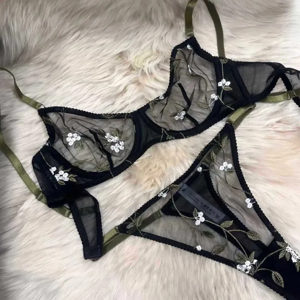 Popular Sheer Mesh Bra Set Transparent Lace Embroidery Underwire Anti‑Sag Push‑Up Minimizer Bra For Big Bust Women — image 6