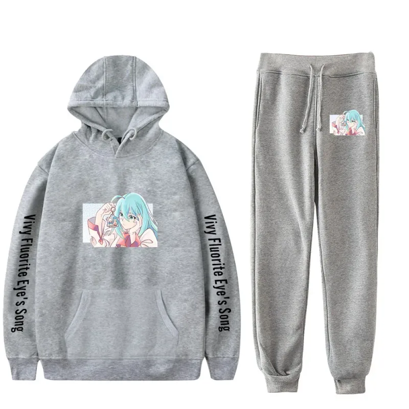 Harajuku Comfortable Vivy Fluorite Eye's Song Print Sweatshirt Sweatpants Hoodies+ Trousers Suit Boys/Girls 2 Piece Set Clothes