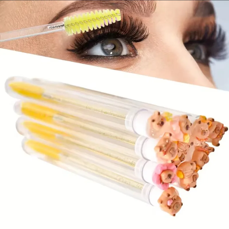 10pcs per pack Eyelash Extension Brushes -Cute Kapibara Design Oval Shape-Reusable Nylon Bristle Heads with ABS Plastic Handles — image 1
