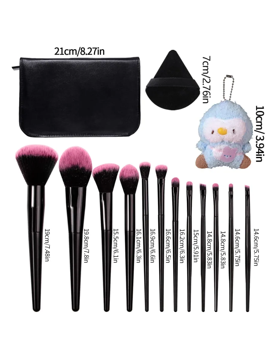 16Pcs Gradient Pink Makeup Brush Set Soft Synthetic Hair Face Eye Cosmetic Brushes With 2 Triangle Velvet Powder Puffs Black Mak — image 2