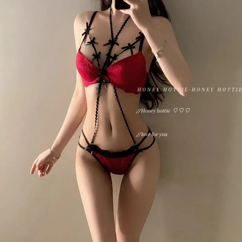 Aesthetic Purple Bow Necklace & Bra Set - Low Saturation Matching Lingerie Push Up Bra & Adjustable Necklace for Women MOYISU — image 9