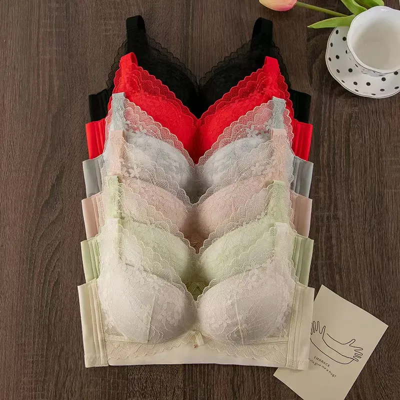 Bra Push-Up Tebal Berenda Seksi untuk Payudara Kecil Lingerie Bebas Kawat Nyaman Dapat Disesuaikan Anti-kendur