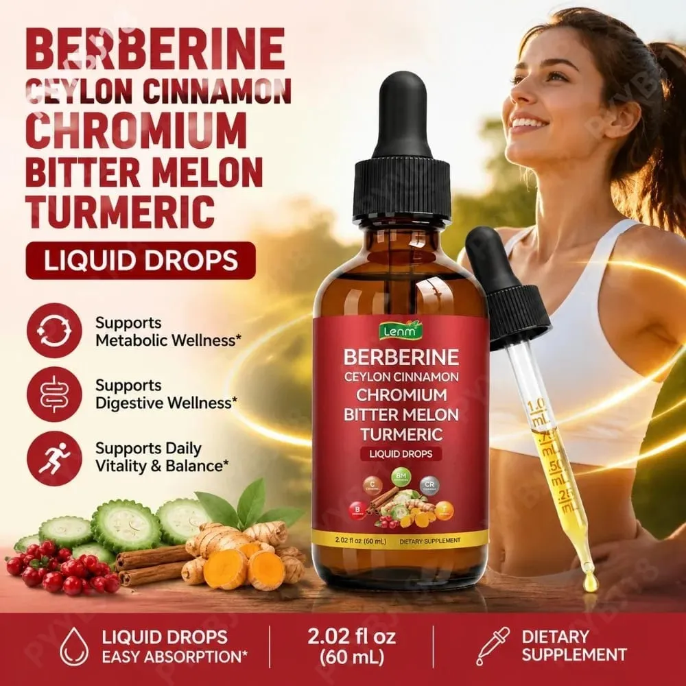 Berberine Liquid Drops Chromium & Ceylon Cinnamon Supports Vitality Metabolic Wellness Digestive Health Sugar-Free Non-GMO 60ml — image 1