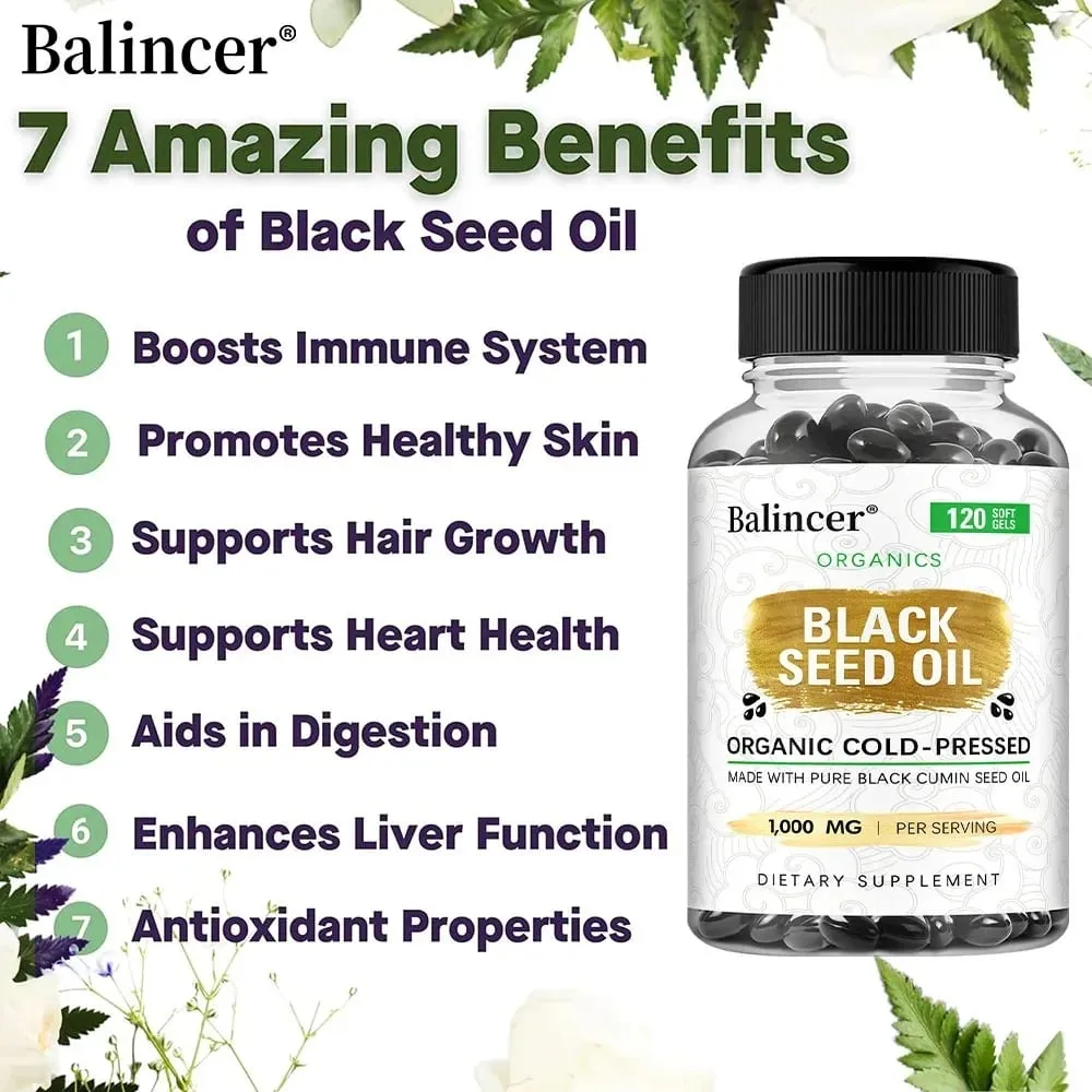 Black Seed Oil Capsules 1000mg - Help Digestive Health Immune Support & Brain Function Antioxidant 120 Capsules