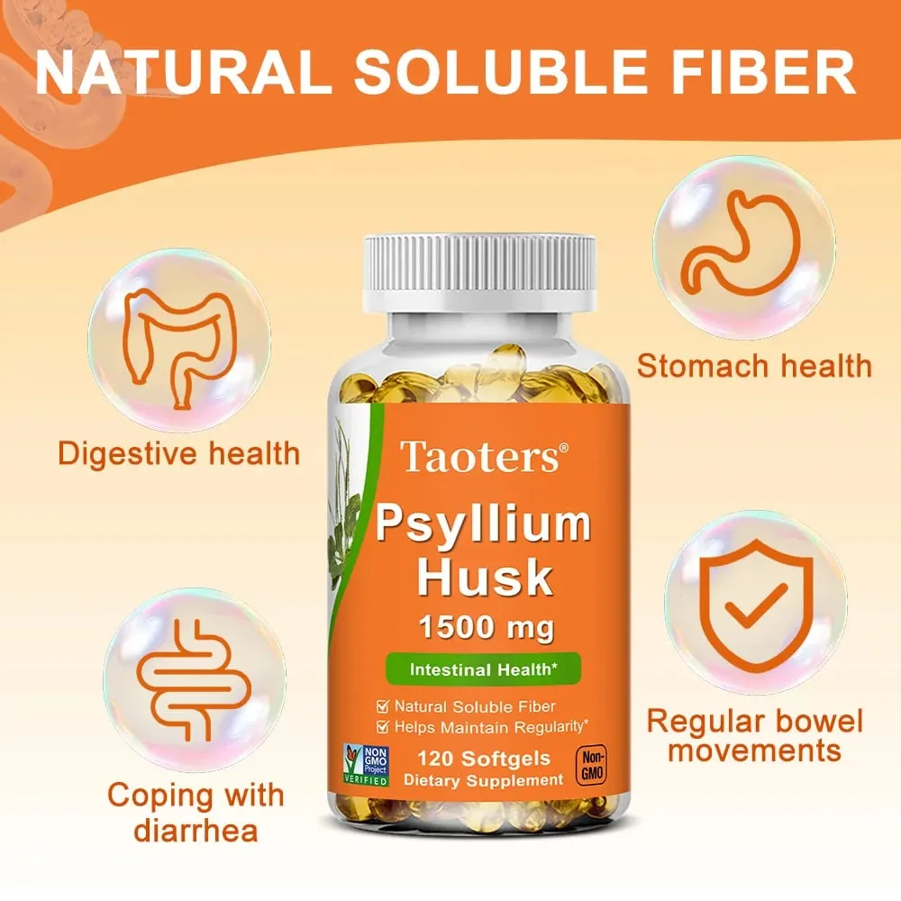 Psyllium Husk Supplement-Natural Soluble Fiber Promotes Digestion Supports Immunity and Promotes Intestinal Health 120 Capsules