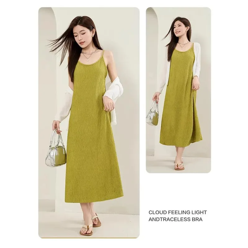 Original Black White Chiba Pleated Suspender Fashion Slimming Dress Women's Casual All-Match Loose Drooping Dress — image 8