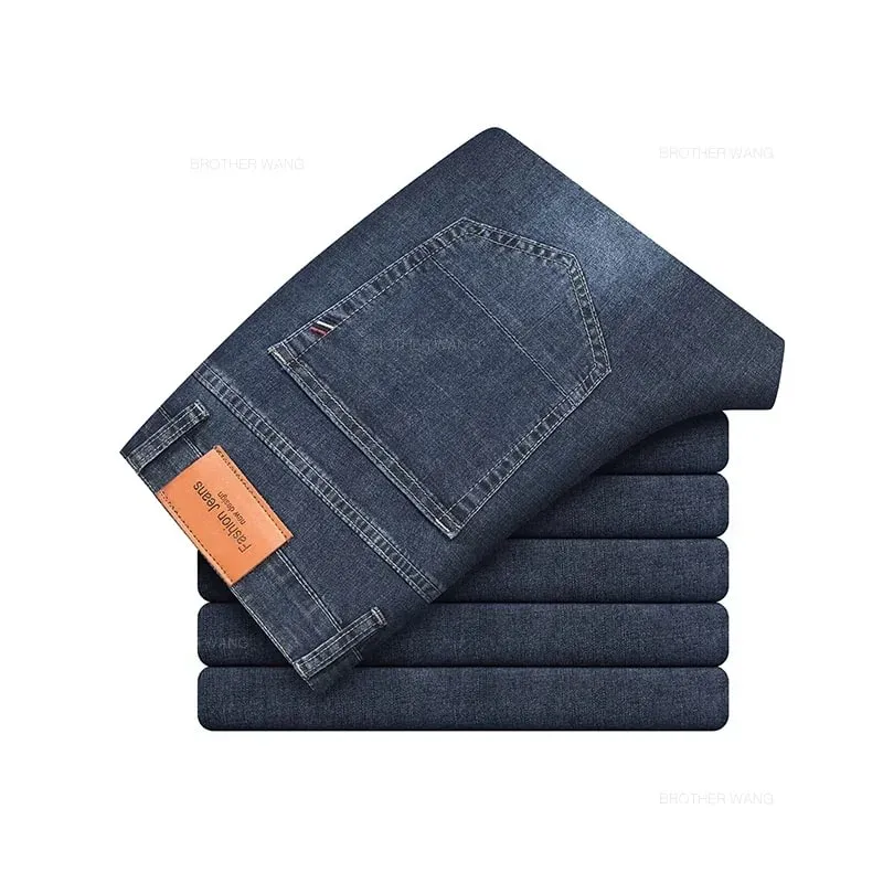 Celana Jeans Melar Katun Ringan Lurus Cocok untuk Pria Merek Musim Panas Celana Pria Jeans Abu-abu Muda Tipis Pinggang Tinggi Kasual Bisnis