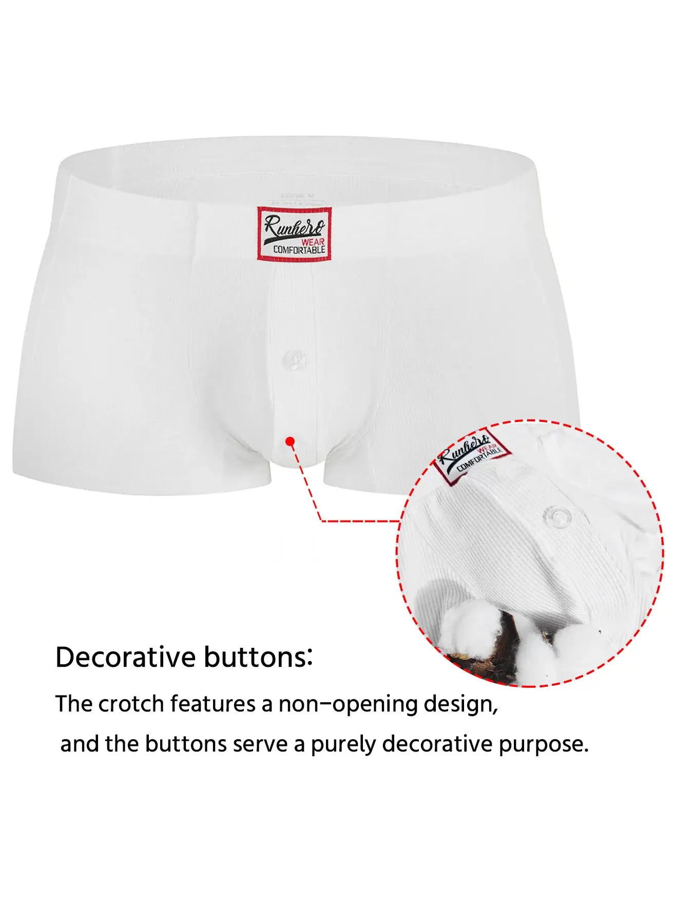 Men's Flat Underwear, Made of Synthetic Viscose, High Elasticity, Raised, Button Decoration, Comfortable Slim Fit Solid Color