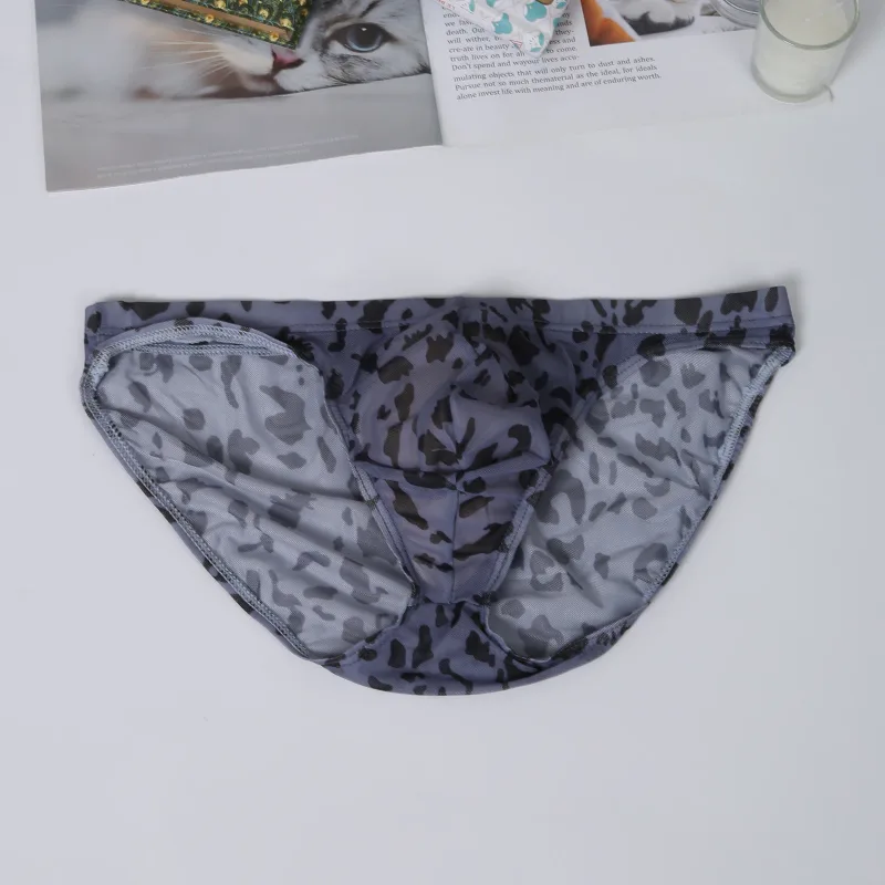 Men Sexy Briefs Underwear Mesh Sheer Ultra-Thin Underpants Big Penis Pouch See Through Panties Leopard Bikini — image 8