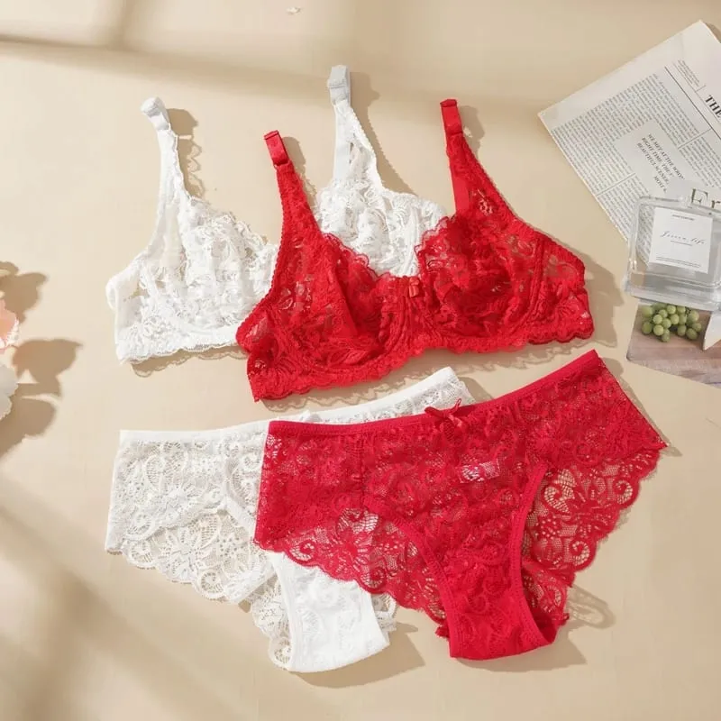 Women's Sexy Lace Thin Bras Suit Non-pad Exquisite Push-up Bra Solid Breathable Underwire G-String Panties Underwear Set — image 2