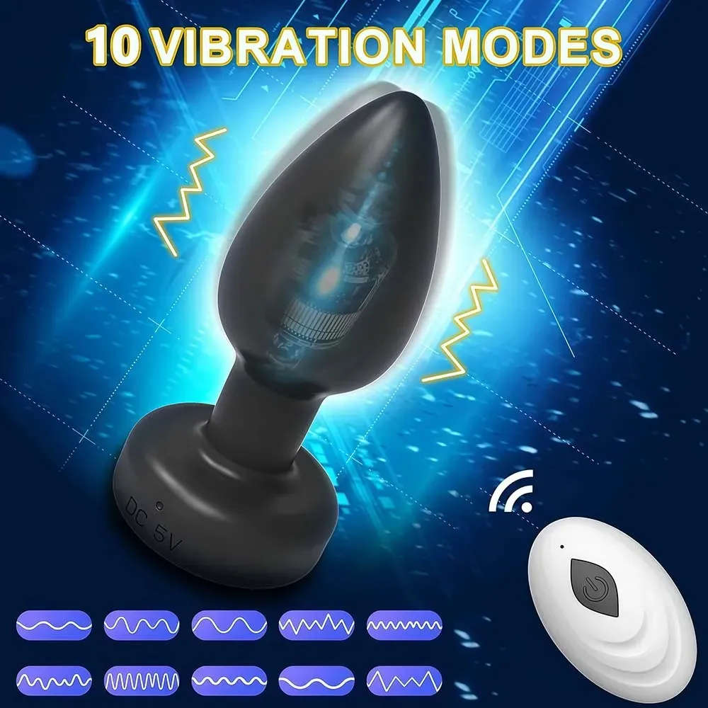 Powerful LED Anal Plug Vibrator for Men Women Female Vagina Remote Stimulator Prostate Butt Plug for Adult Couples Sex Toys