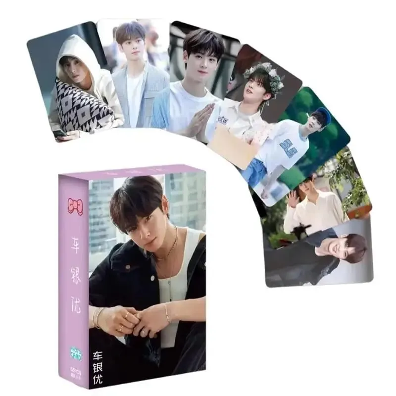 55PCS Cha Eun‑woo Holographic LOMO Photocards Set Korean Star Fans Collectible Gift