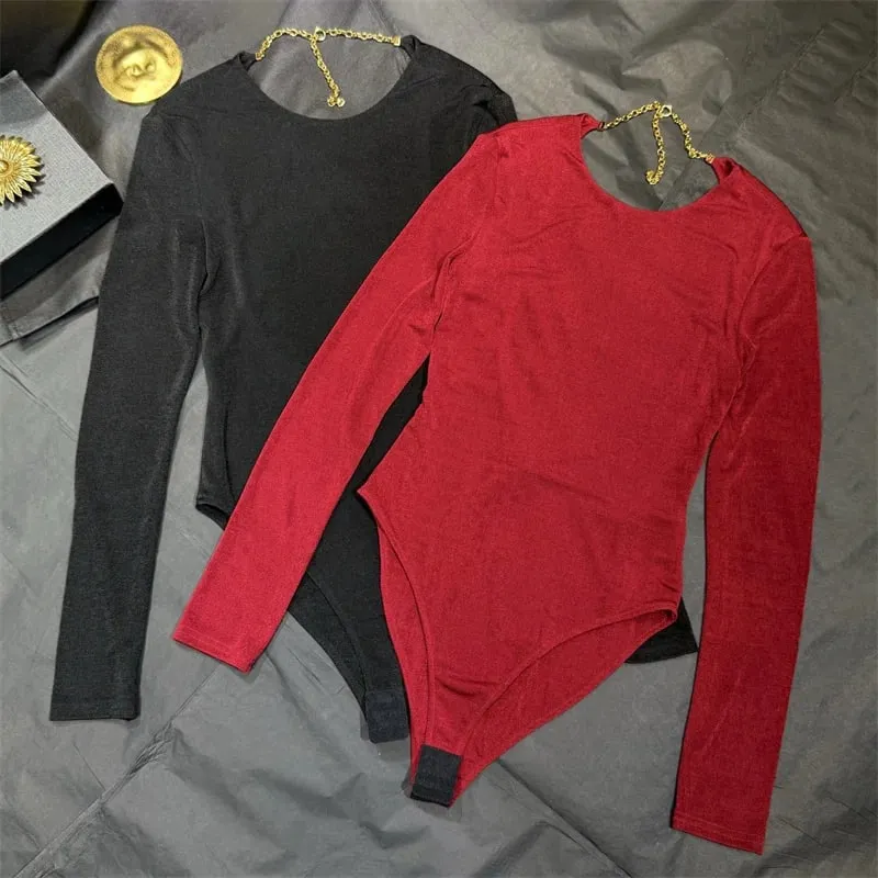women's bodysuit New elastic knitted slim fit women's long sleeved top for autumn 2026 Sexy backless women's corset y2k T-shirt — image 5