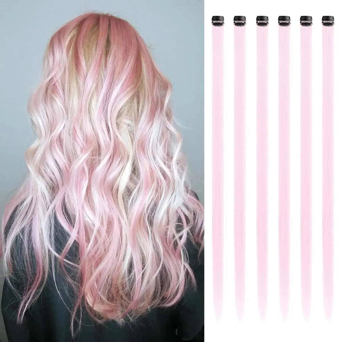 Estensioni a clip da 6 pezzi Estensioni sintetiche per capelli colorati da 24 pollici Punti salienti del partito Posticci lunghi dritti per donne Ragazza per bambini