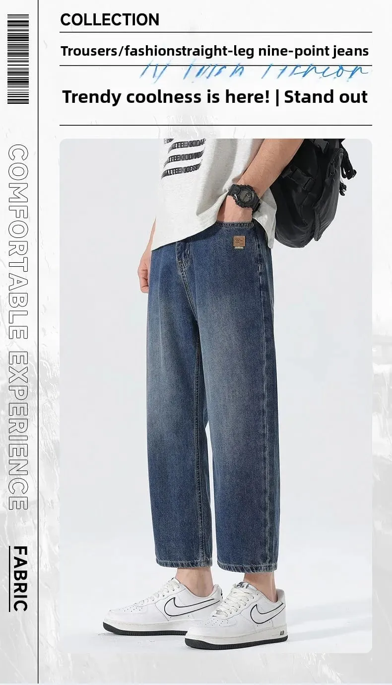 High Streets Spring Summer Men's Jeans American Retro Baggy Wide Leg Denim Pants Loose Solid Cotton Jeans Male Trendy Trousers — image 9