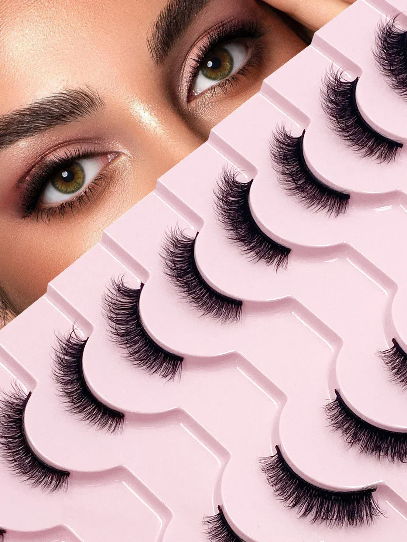 3D Cat Eye Lashes Half Eyelashes 10Pairs Half Lashes Natural Clear Stem False Eyelash Extension Makeup Faux Cils maquiag