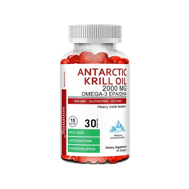 Kapsul Minyak Krill Antartika 2000mg Omega-3 EPA & DHA dengan Suplemen Astaxanthin Bersumberkan Kekuatan Maksimum Krill Merah