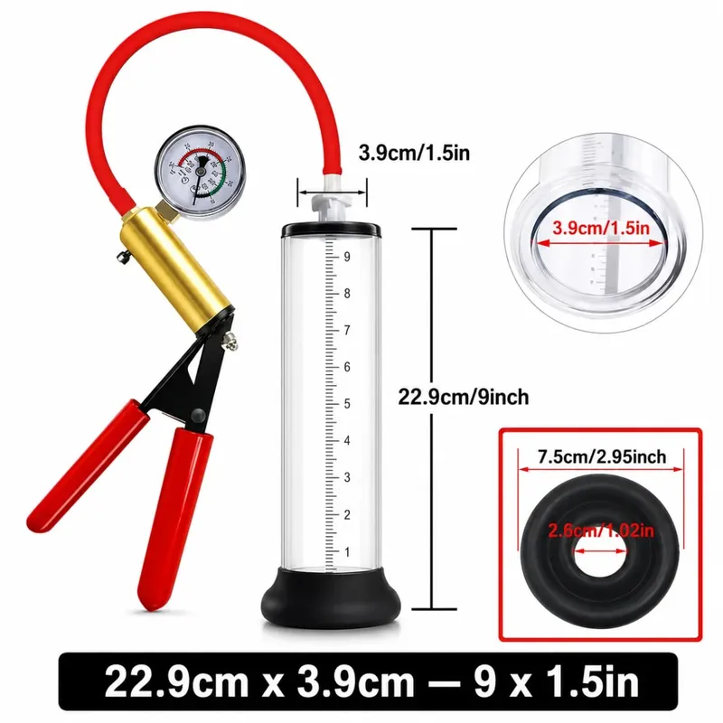 Manual Acrylic Penis Pump for Men with Pressure Gauge Clear Cylinders Vacuum Enlargement Masturbation Trainer Adult Sex Toy Set — image 7