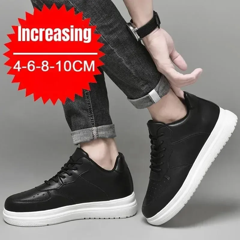 Nové boty zvyšující výšku pro muže 10 cm tenisky s neviditelným výtahem bílé kožené sportovní Zapatillas De Hombre velká velikost 46