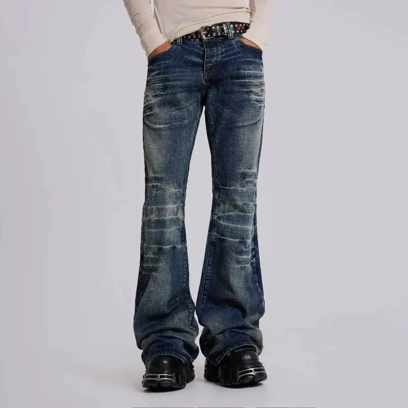 Y2K Vintage Flared Jeans Mid Blue Washed Men Women Bootcut Jeans American Hip Hop Distressed Streetwear Unisex Wide Leg Pants — image 2