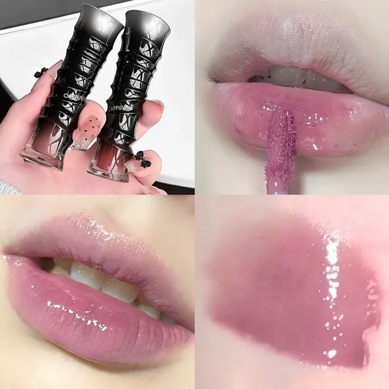 Crystal Punk Red-Brown Glossy Lip Stain Mirror Lip Glaze Sheer Nude Glitter Lip Tint Watery Shine Plumping Makeup Cosmetics