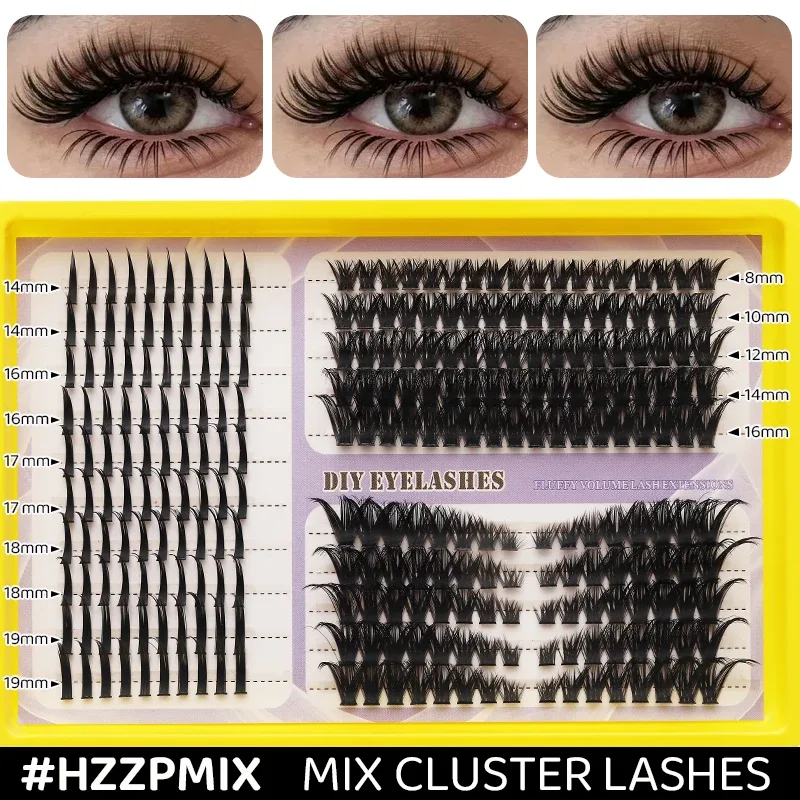 Fluffy Mixed DIY Cluster Lash Extensions 20 Rows Volume Individual Lashes Dramatic D Curl Thick Cluster Eyelashes
