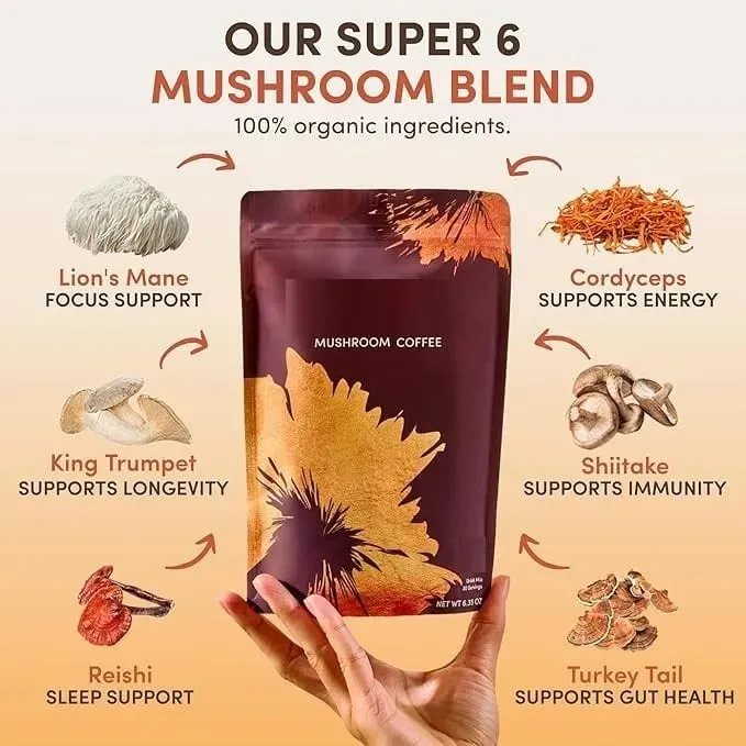 Organic Mushroom Coffee with 6 Types Adaptogenic Mushrooms MCT Oil Daily Brewing Use Smooth Flavor Beverage health support — image 5