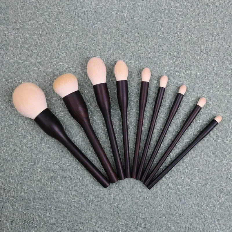 9pcs Ebony Wood Chinese Vintage Style Makeup Brushes Set Powder Blush Foundation Sculpting Highlighter Blending Cosmetic Brushes — image 1