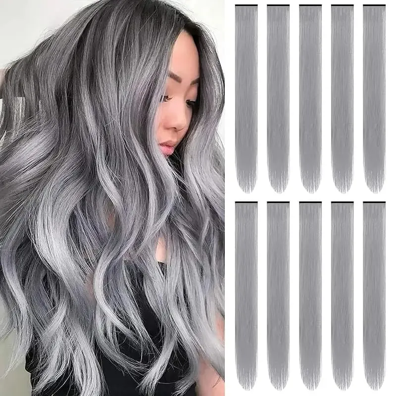 12 Pcs/lot Clip in Hair Extensions Multi-Colors Highlights Synthetic Hair 22 inch Rainbow Hairpieces for Girls Women Kids — image 16