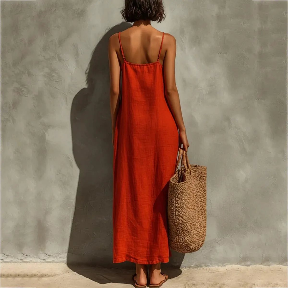 Summer Women Solid Color Casual Comfortable Slip Sundress Sand Beachwear Backless Sleeveless Loose Maxi Long Vacation Dresses