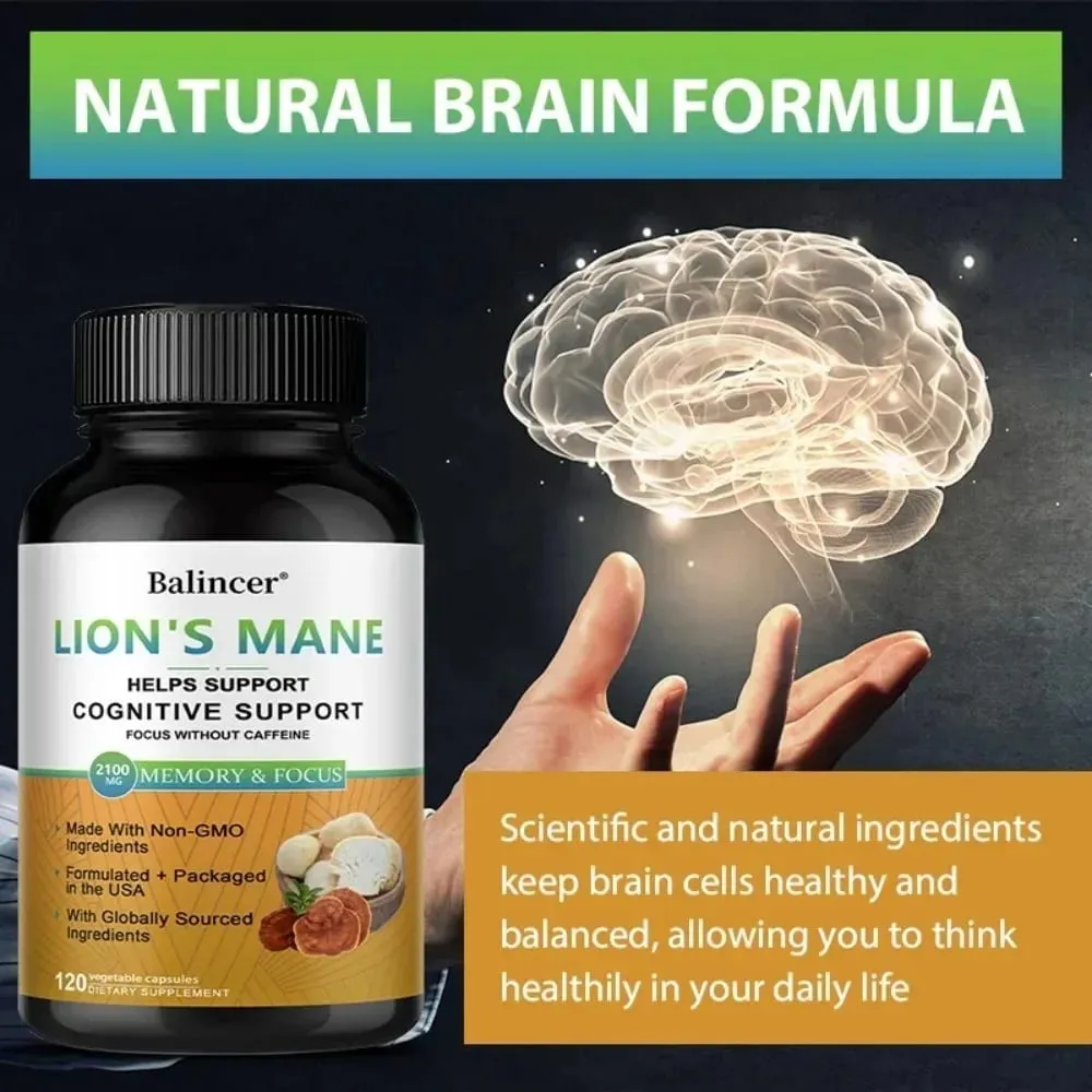 Lion's Mane Mushroom Supplements - Supports Brain Health Cognitive Clarity Improved Focus and Enhanced Energy